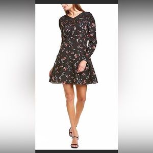 Tanya Taylor black floral lace 8 silk dress